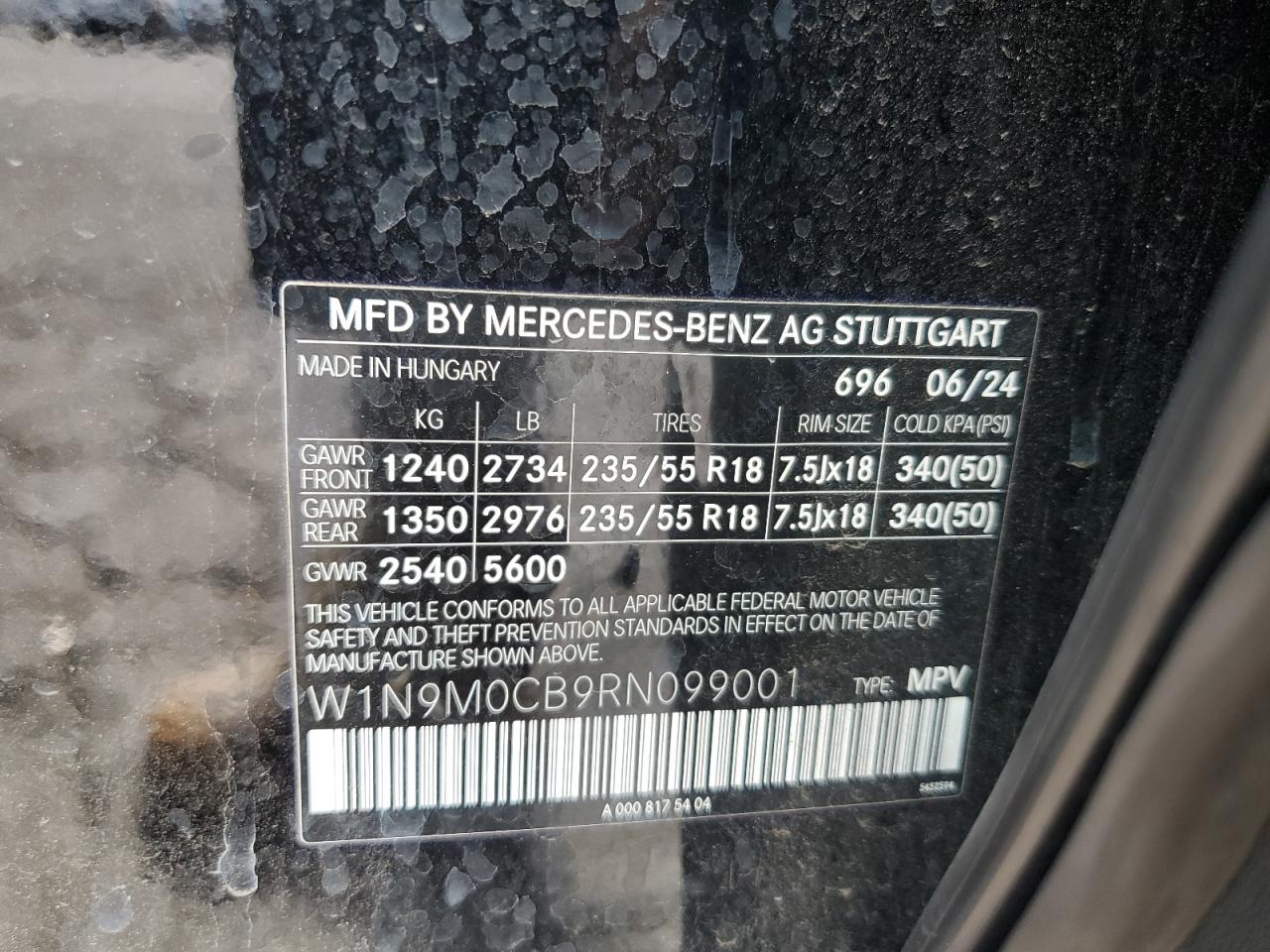 2024 Mercedes-Benz Eqb 250+ VIN: W1N9M0CB9RN099001 Lot: 82059775