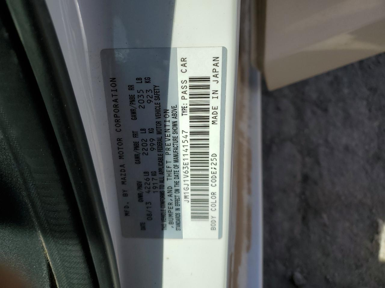 2014 Mazda 6 Touring VIN: JM1GJ1V63E1141547 Lot: 84256975