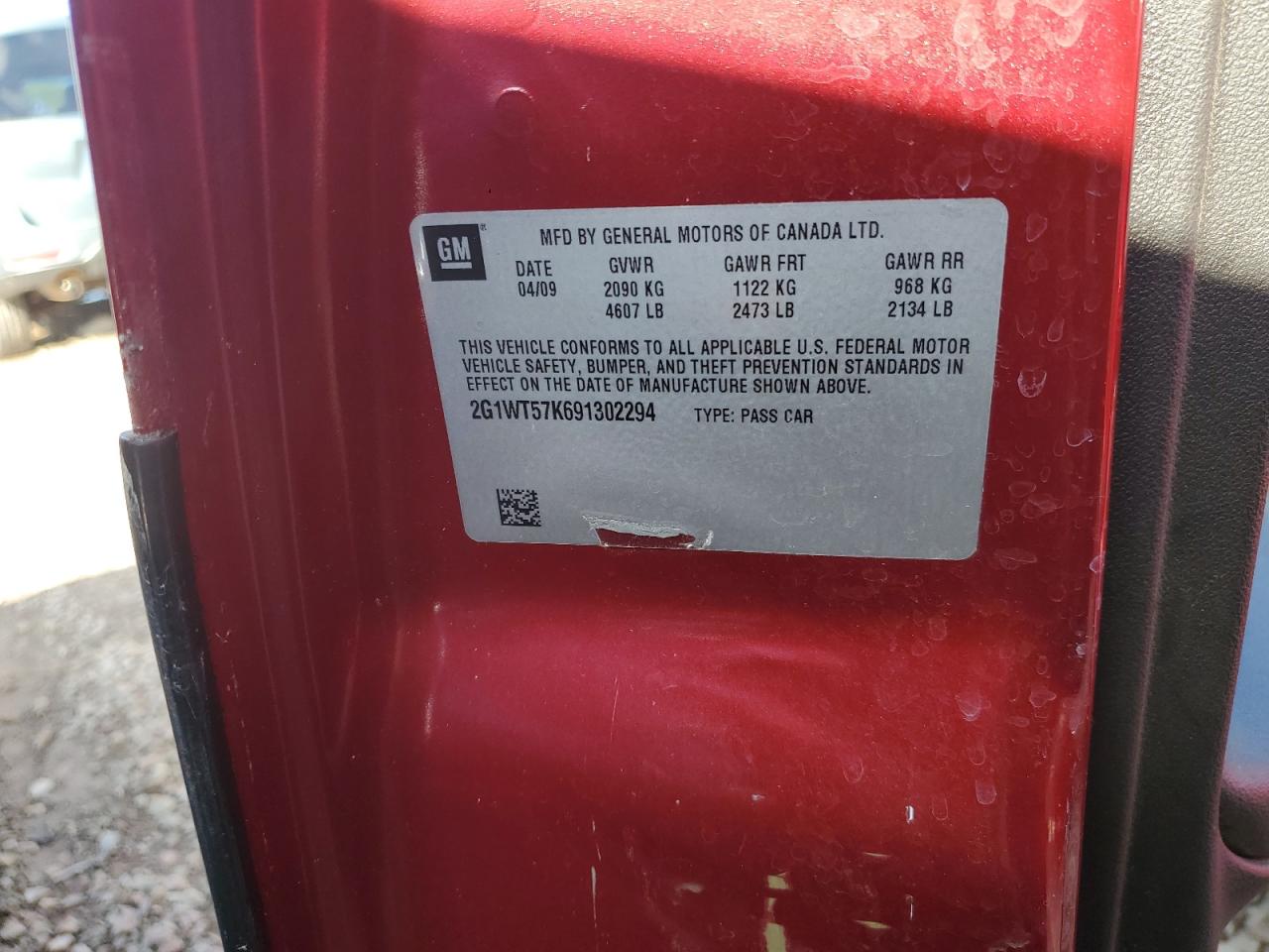 2009 Chevrolet Impala 1Lt VIN: 2G1WT57K691302294 Lot: 84263375