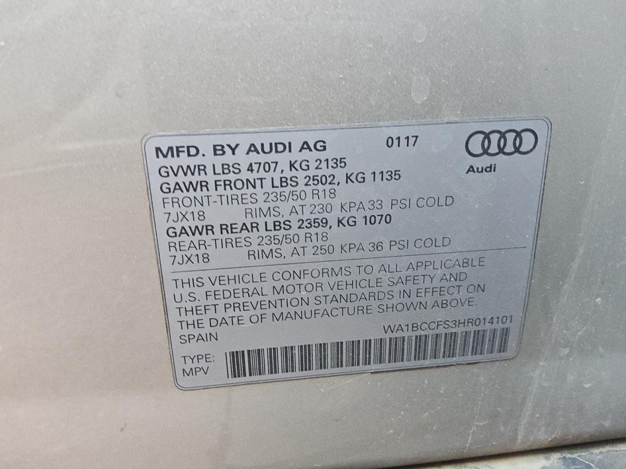 2017 Audi Q3 Premium VIN: WA1BCCFS3HR014101 Lot: 84429225