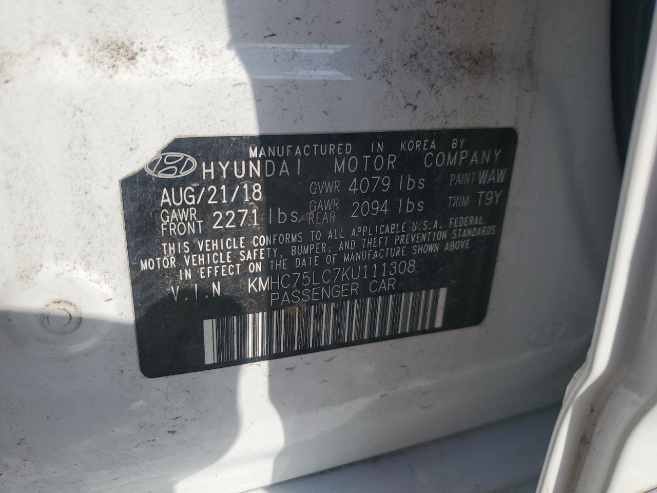 2019 Hyundai Ioniq Sel VIN: KMHC75LC7KU111308 Lot: 83833025