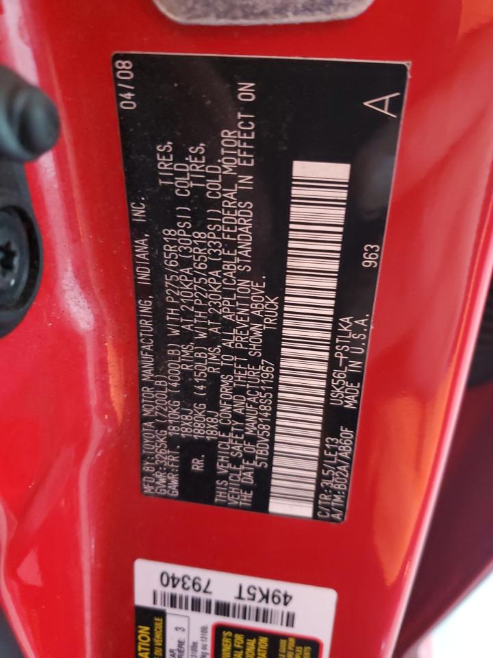 2008 Toyota Tundra Crewmax Limited VIN: 5TBDV58148S511967 Lot: 80477205