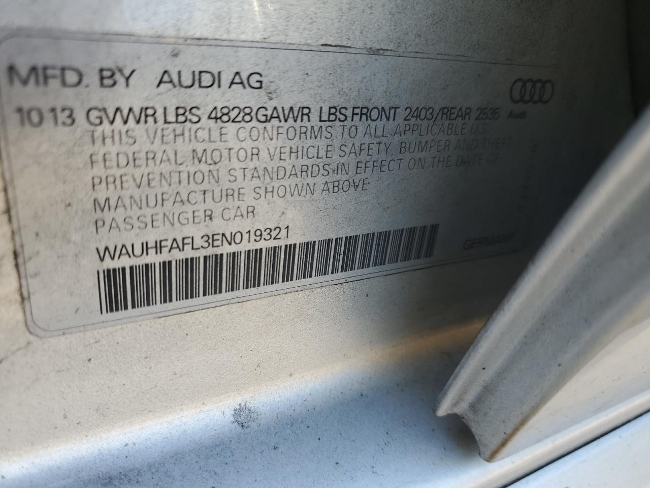 2014 Audi A4 Premium Plus VIN: WAUHFAFL3EN019321 Lot: 70652405