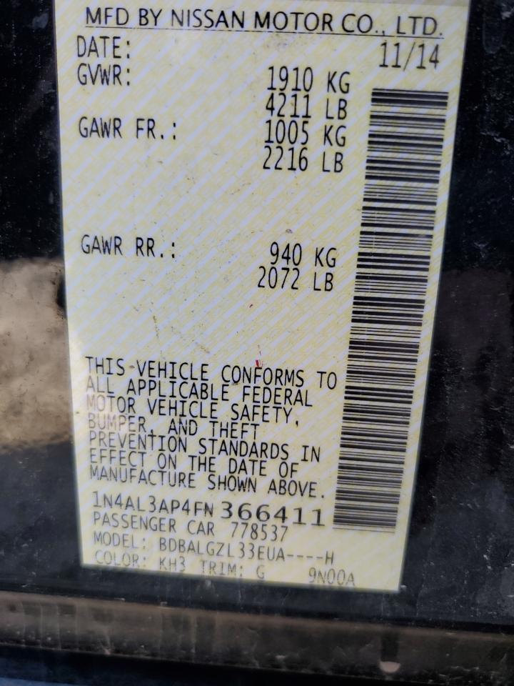 2015 Nissan Altima 2.5 VIN: 1N4AL3AP4FN366411 Lot: 84446755