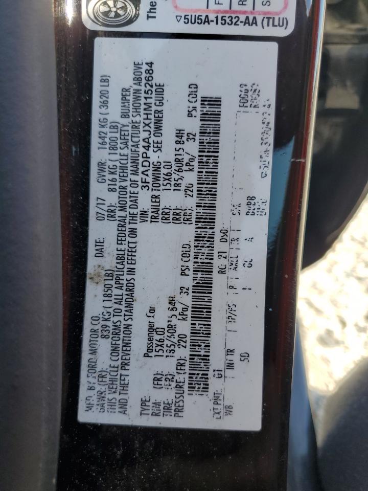 2017 Ford Fiesta S VIN: 3FADP4AJXHM152684 Lot: 80066145