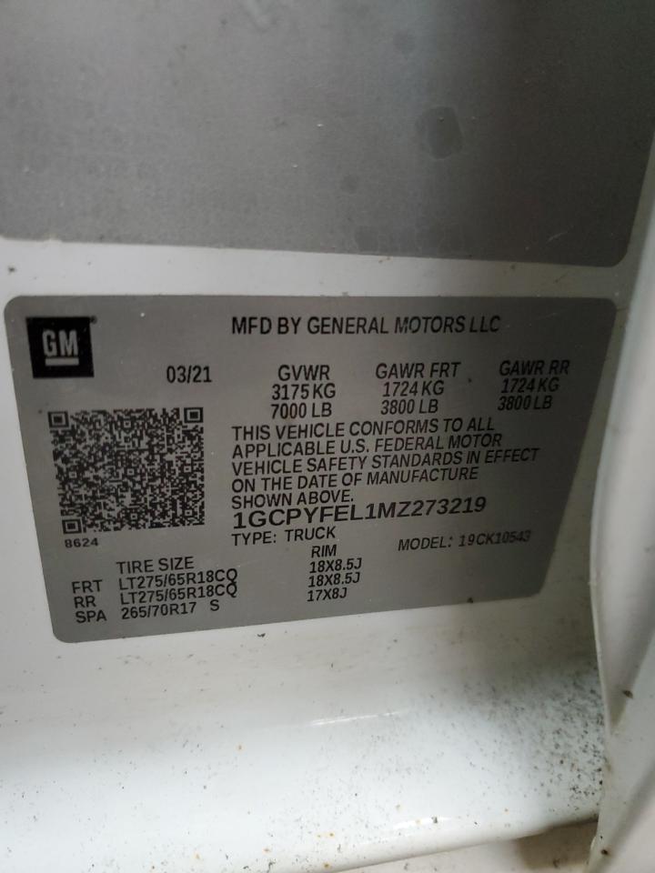 2021 Chevrolet Silverado K1500 Lt Trail Boss VIN: 1GCPYFEL1MZ273219 Lot: 84455365