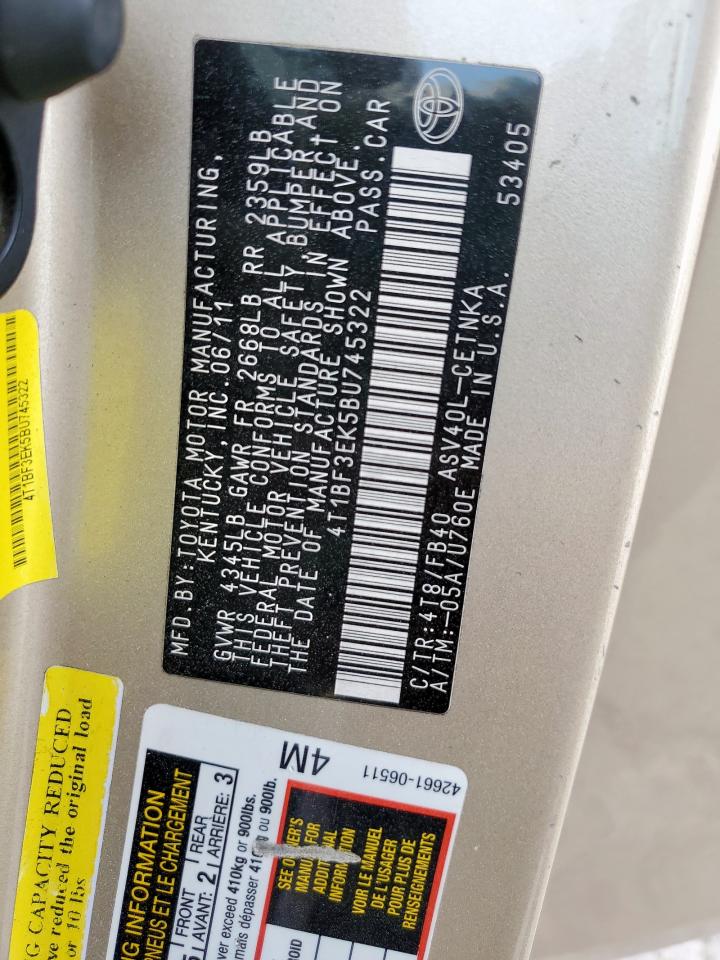 2011 Toyota Camry Base VIN: 4T1BF3EK5BU745322 Lot: 84632985