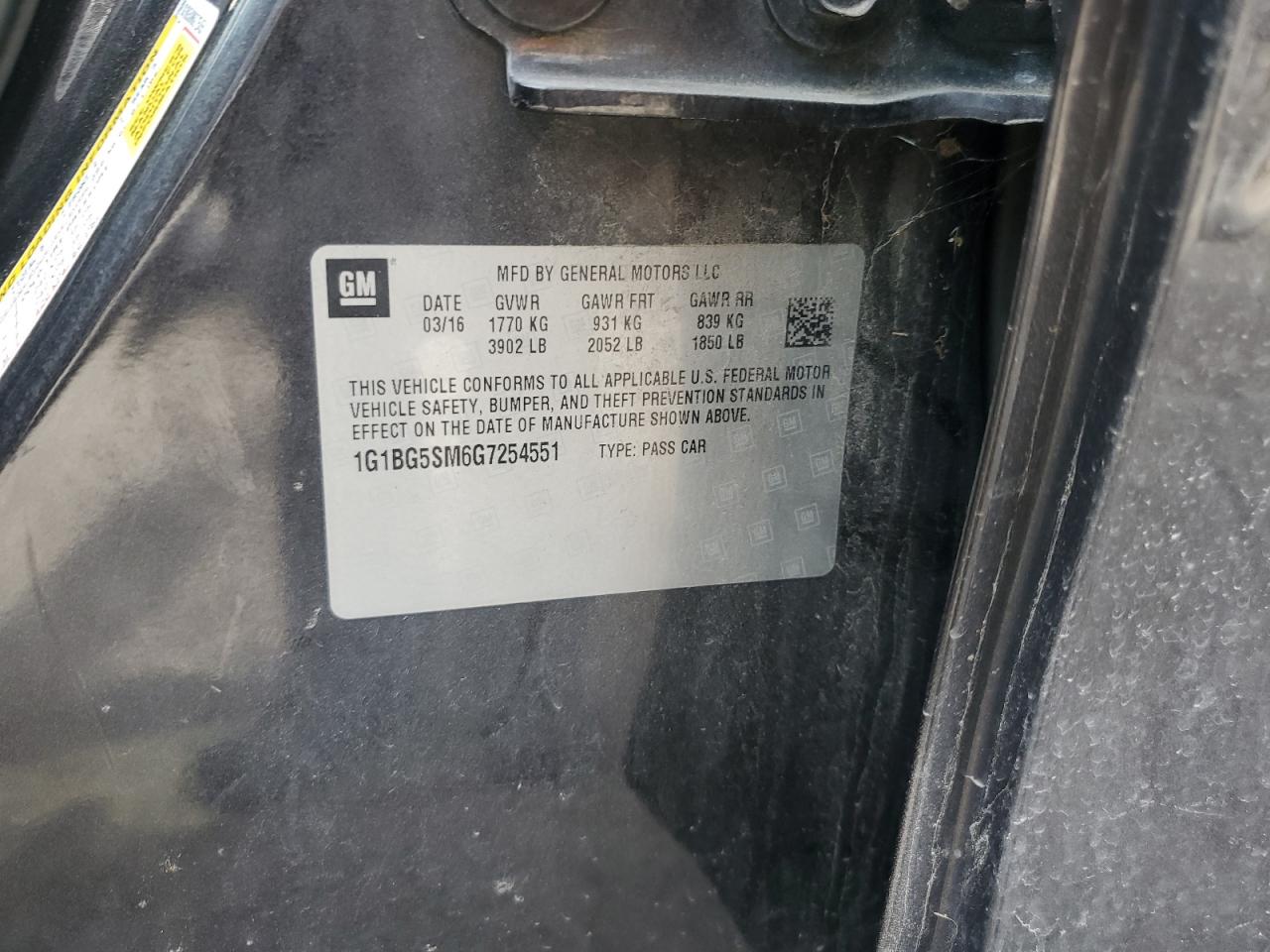 2016 Chevrolet Cruze Premier VIN: 1G1BG5SM6G7254551 Lot: 82037065