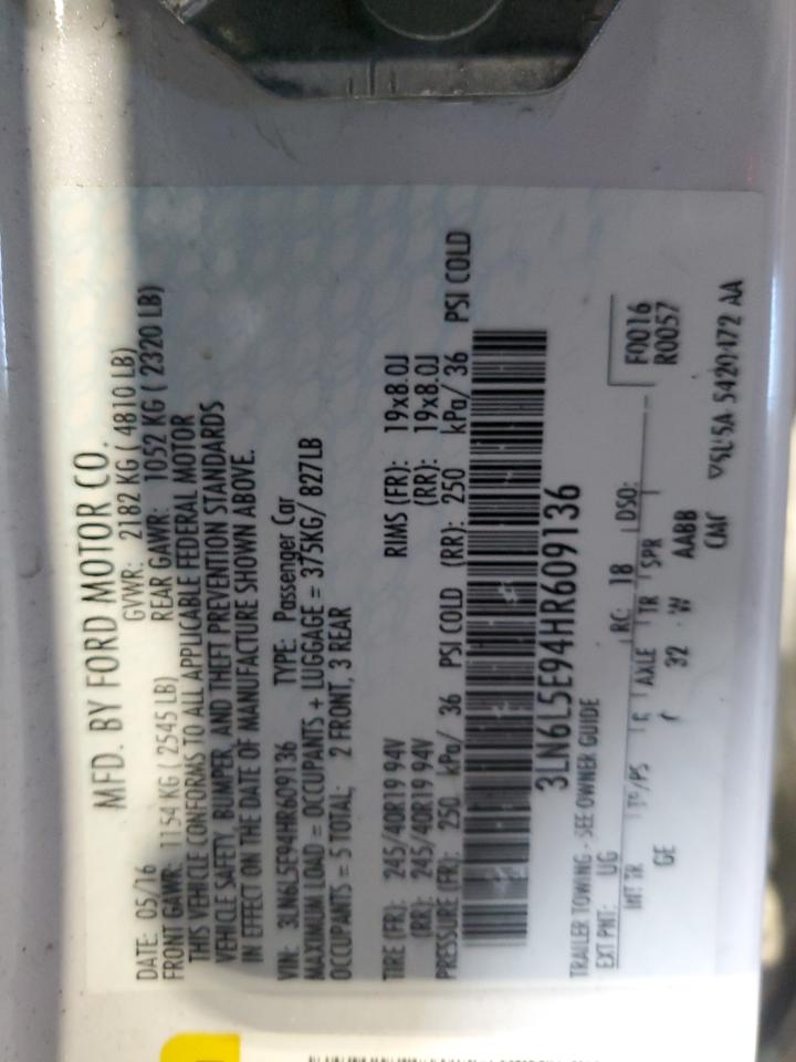 2017 Lincoln Mkz Reserve VIN: 3LN6L5E94HR609136 Lot: 81422525