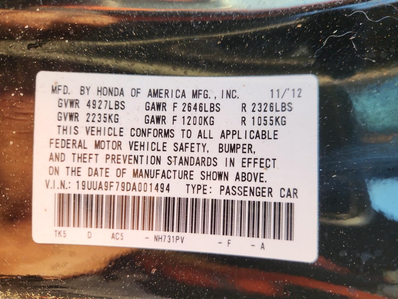 2013 Acura Tl Advance VIN: 19UUA9F79DA001494 Lot: 80378115