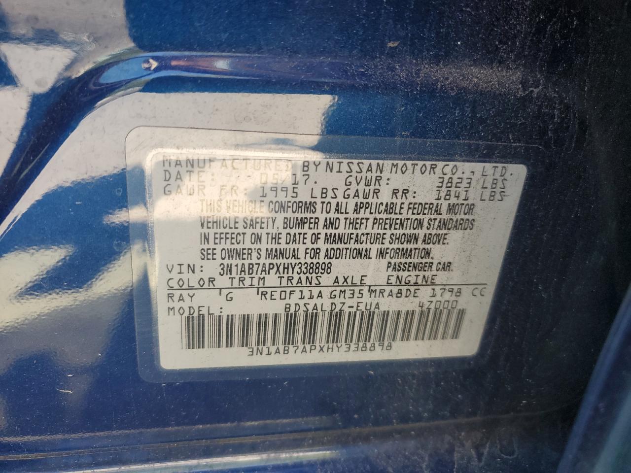 2017 Nissan Sentra S VIN: 3N1AB7APXHY338898 Lot: 71016205