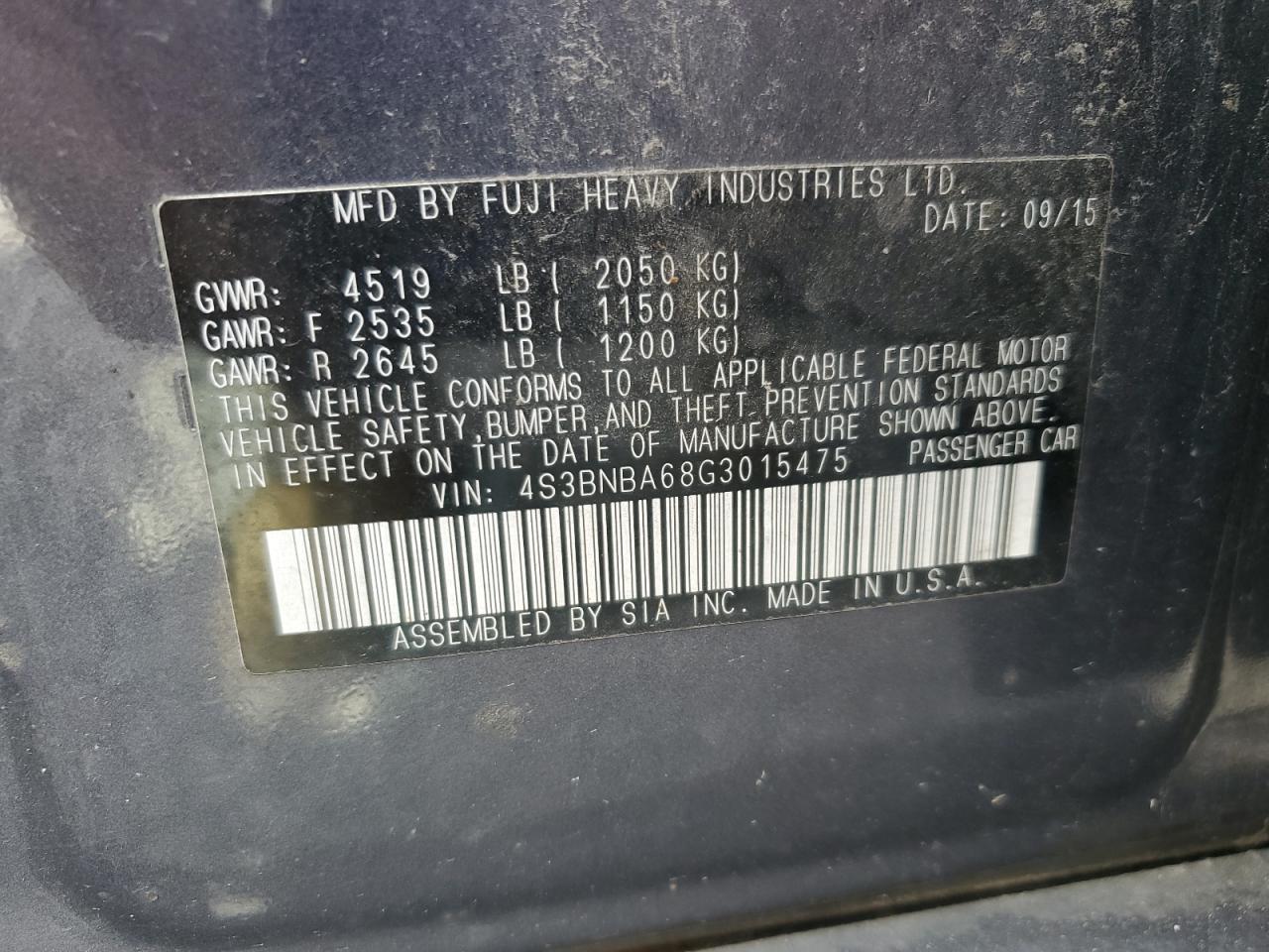 2016 Subaru Legacy 2.5I VIN: 4S3BNBA68G3015475 Lot: 81777305