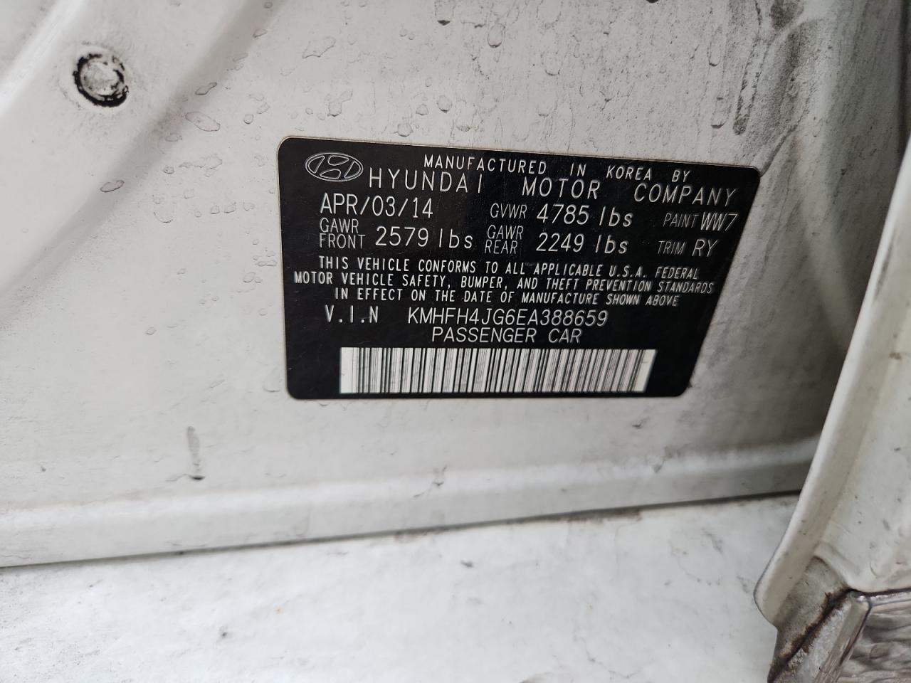 2014 Hyundai Azera Gls VIN: KMHFH4JG6EA388659 Lot: 81863165