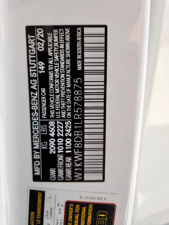 2020 Mercedes-Benz C 300 VIN: W1KWF8DB1LR578875 Lot: 81656555