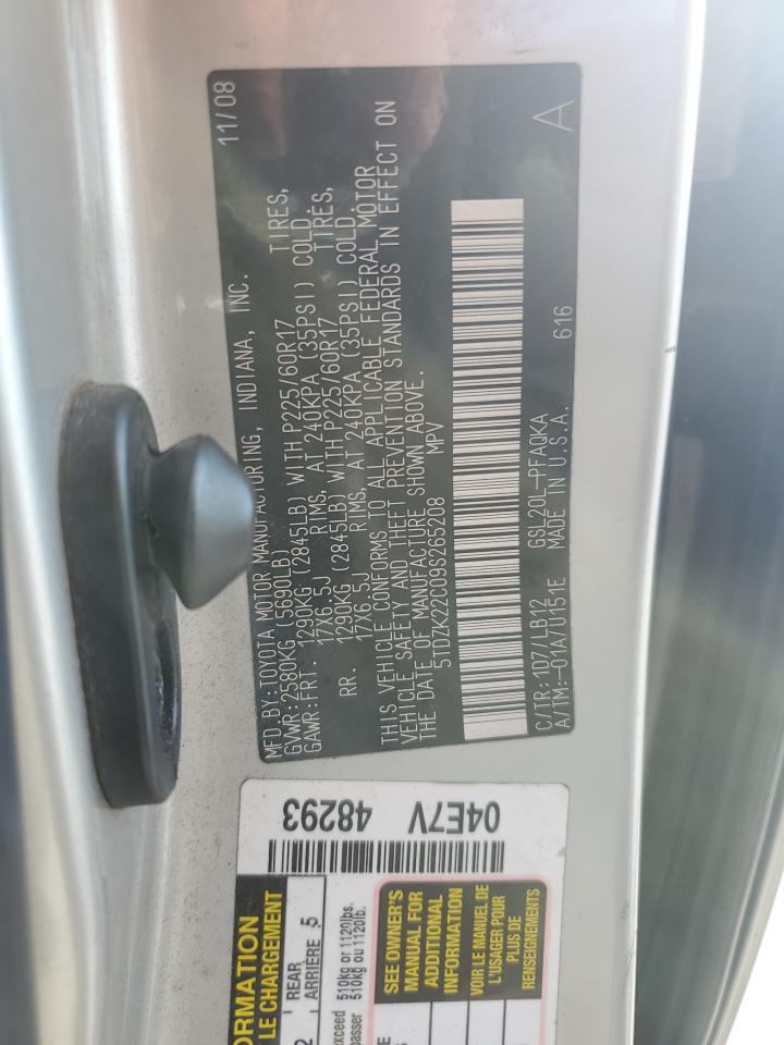 2009 Toyota Sienna Xle VIN: 5TDZK22C09S265208 Lot: 80473295