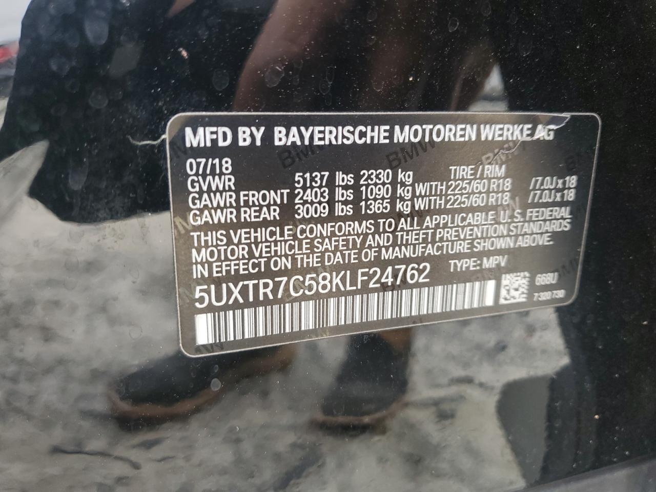 2019 BMW X3 Sdrive30I VIN: 5UXTR7C58KLF24762 Lot: 82104575