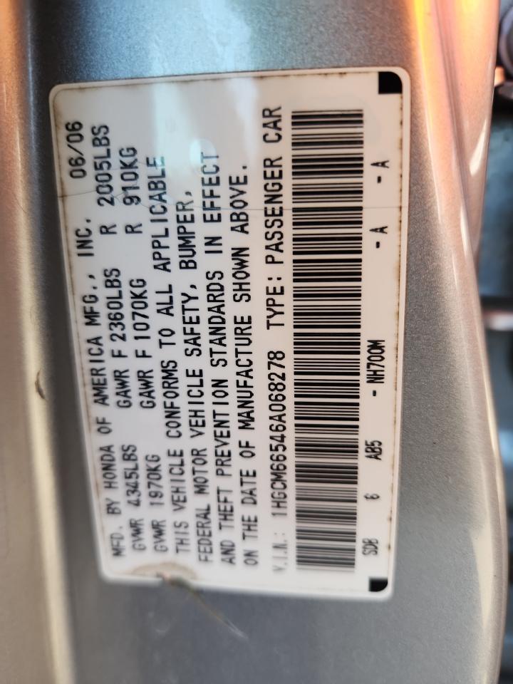 2006 Honda Accord Ex VIN: 1HGCM66546A068278 Lot: 82046065