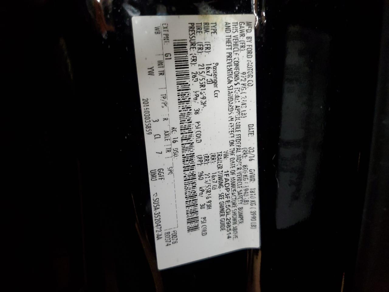 2016 Ford Focus Se VIN: 1FADP3FE5GL298514 Lot: 71267065