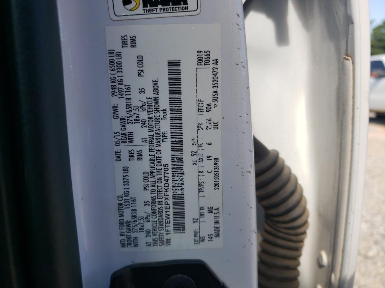 2015 Ford F150 Supercrew VIN: 1FTEW1EPXFKD47705 Lot: 70950235