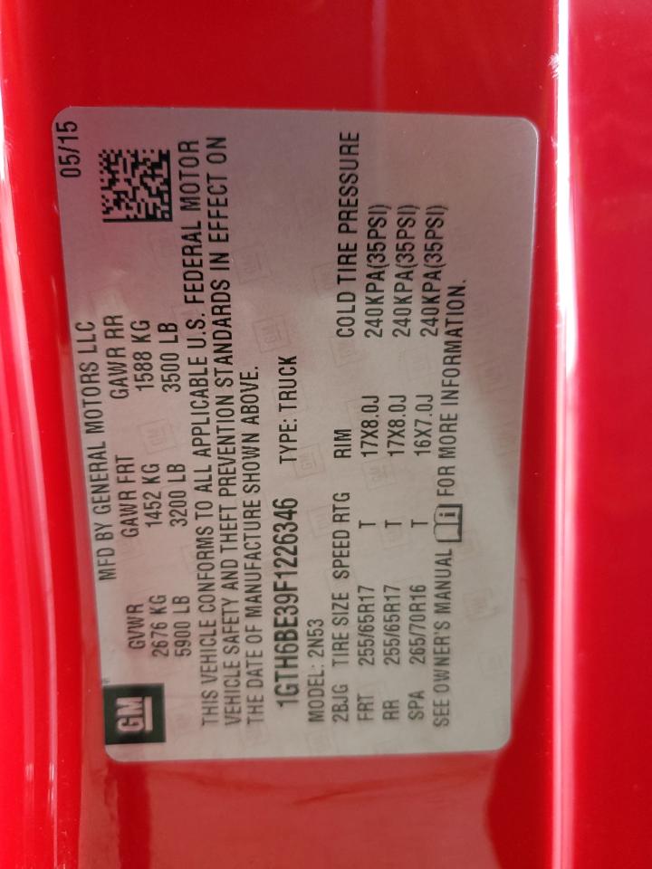 2015 GMC Canyon Sle VIN: 1GTH6BE39F1226346 Lot: 81278925