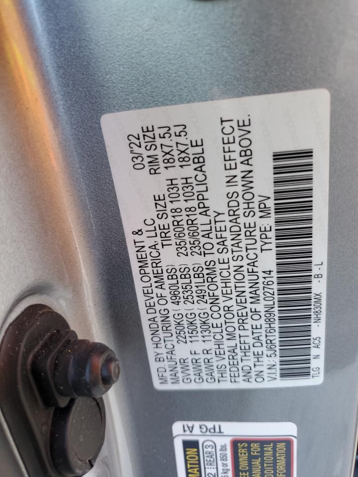 2022 Honda Cr-V Exl VIN: 5J6RT6H89NL027614 Lot: 83889635