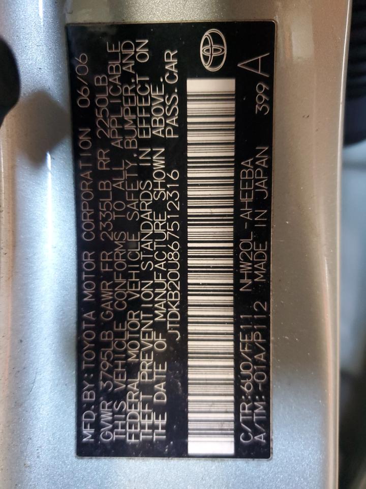 2006 Toyota Prius VIN: JTDKB20U867512316 Lot: 71523085