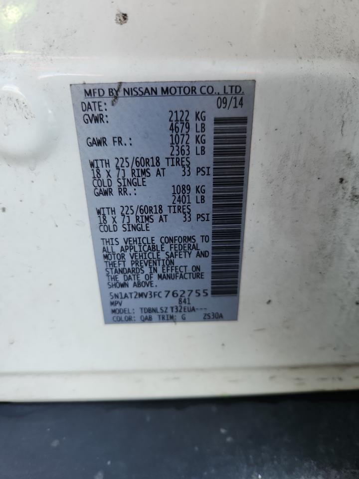 2015 Nissan Rogue S VIN: 5N1AT2MV3FC762755 Lot: 84442125