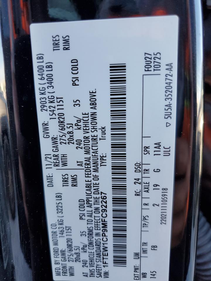 2021 Ford F150 Supercrew VIN: 1FTEW1CP9MFC92267 Lot: 70885865