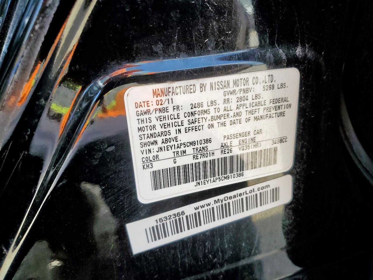 2012 Infiniti M35H VIN: JN1EY1AP5CM910386 Lot: 81414605