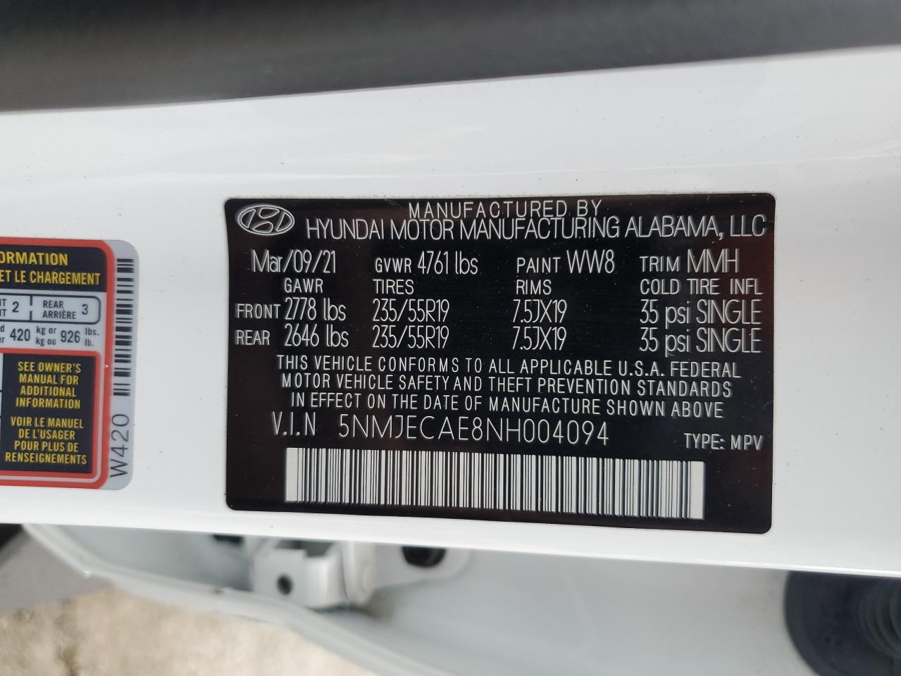 2022 Hyundai Tucson Limited VIN: 5NMJECAE8NH004094 Lot: 81802225