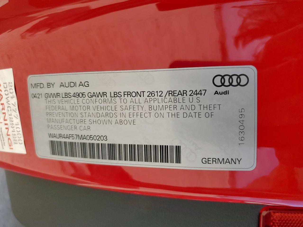 2021 Audi S5 Prestige VIN: WAUR4AF57MA050203 Lot: 81244605