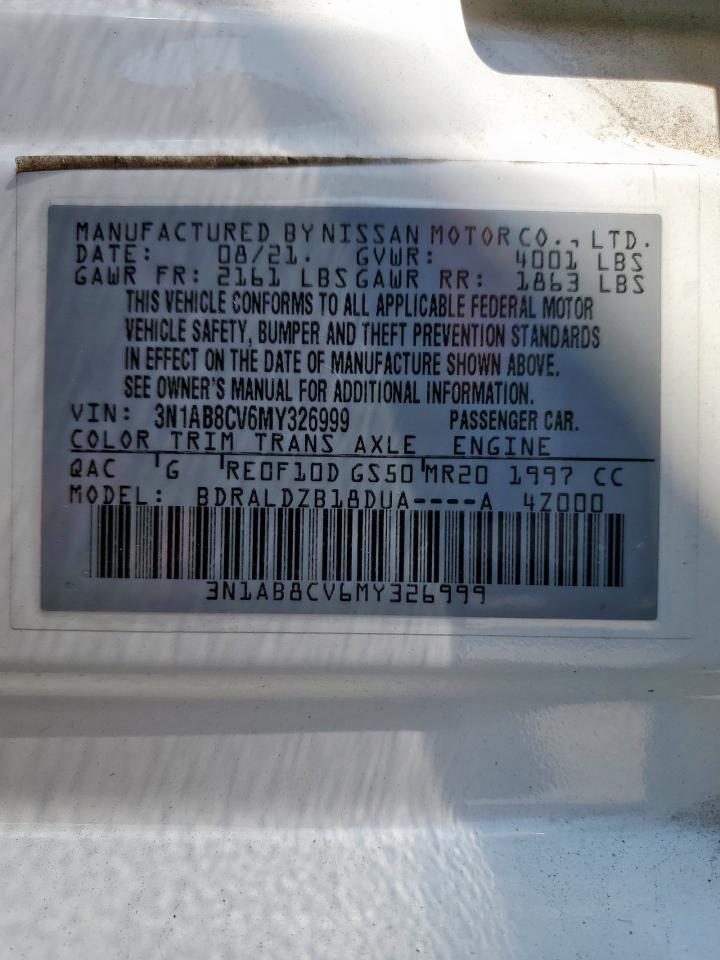 2021 Nissan Sentra Sv VIN: 3N1AB8CV6MY326999 Lot: 80946535