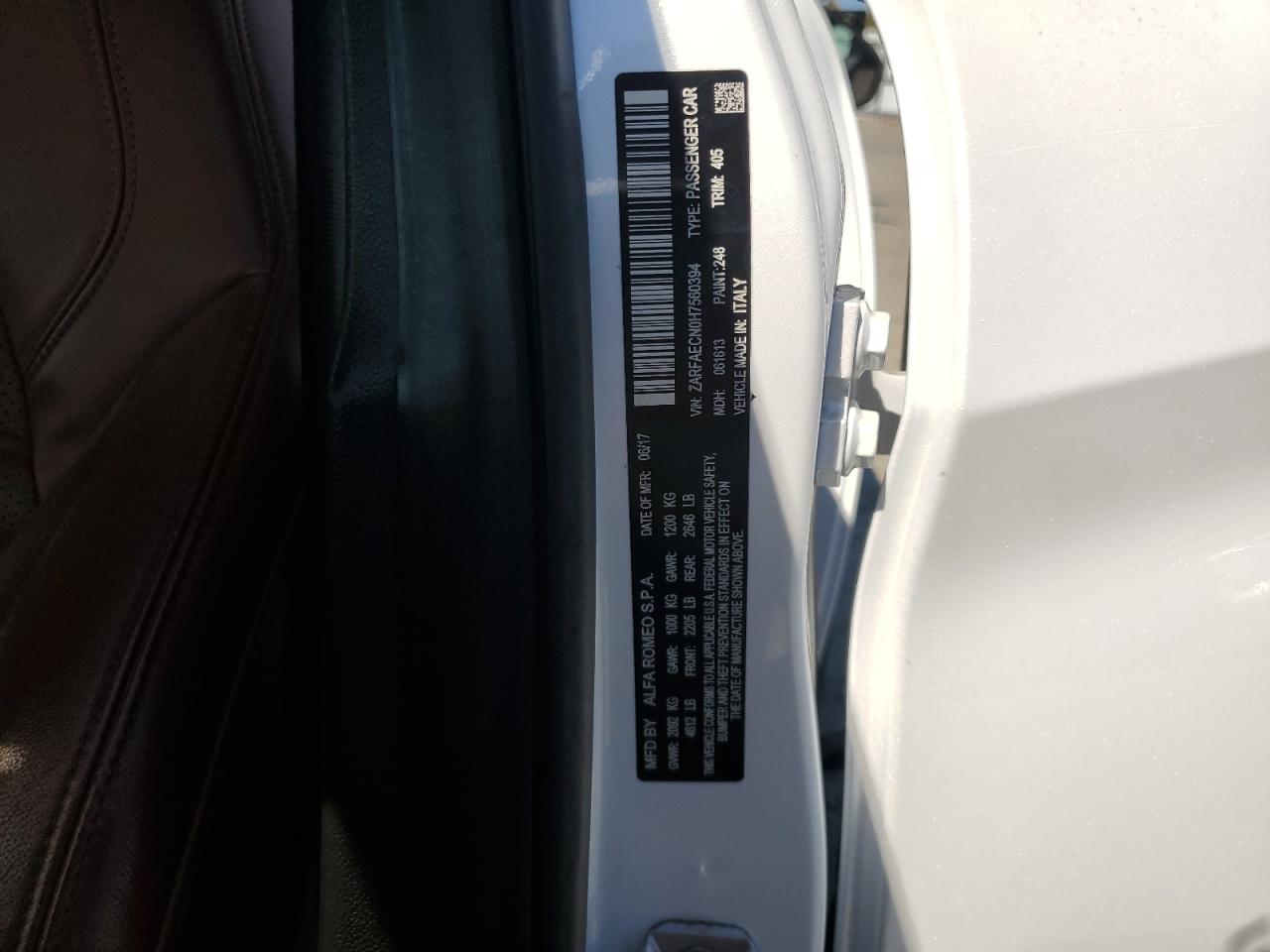 2017 Alfa Romeo Giulia Ti VIN: ZARFAECN0H7560394 Lot: 81482025