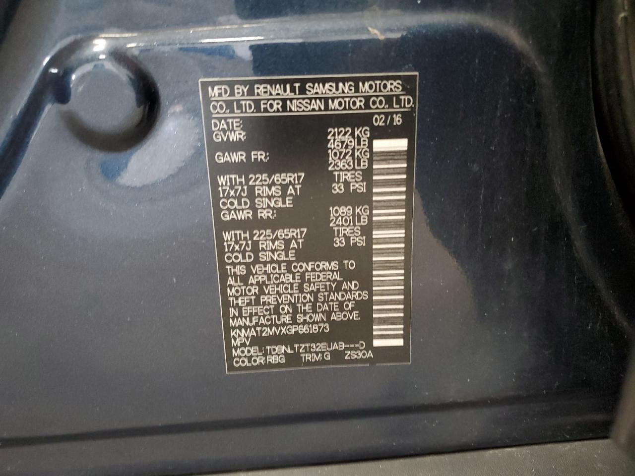 2016 Nissan Rogue S VIN: KNMAT2MVXGP661873 Lot: 81824725