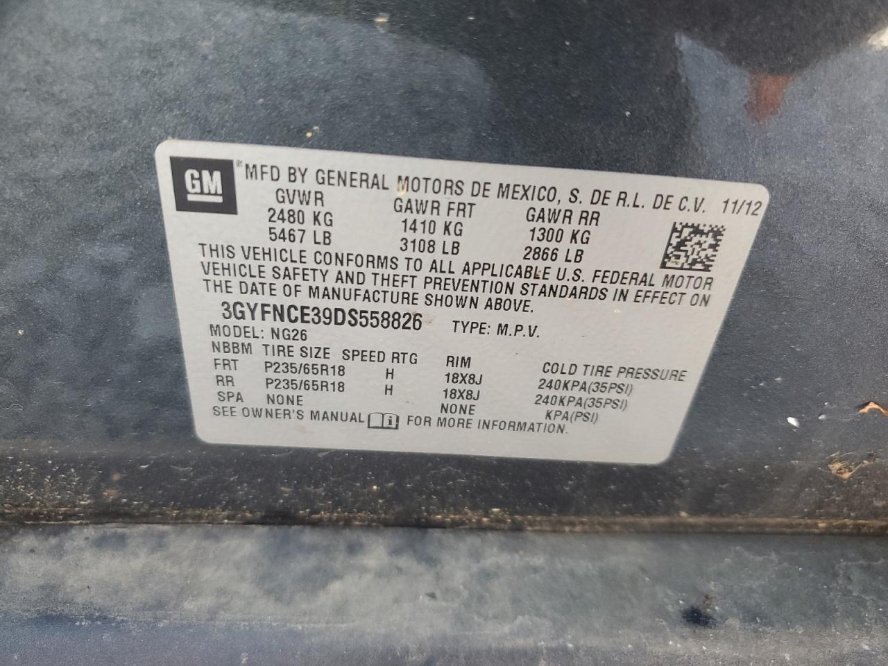 2013 Cadillac Srx Luxury Collection VIN: 3GYFNCE39DS558826 Lot: 84291815