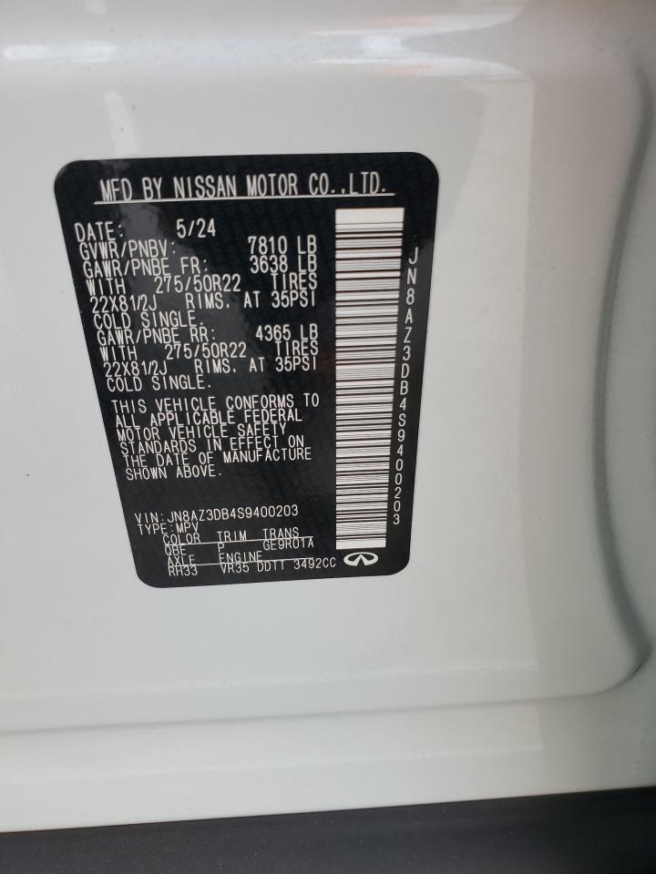 2025 Infiniti Qx80 Sensory VIN: JN8AZ3DB4S9400203 Lot: 81648505