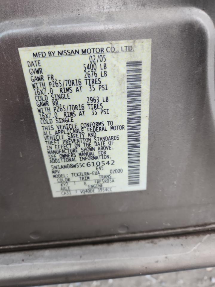 2005 Nissan Xterra Off Road VIN: 5N1AN08W55C610542 Lot: 81006755