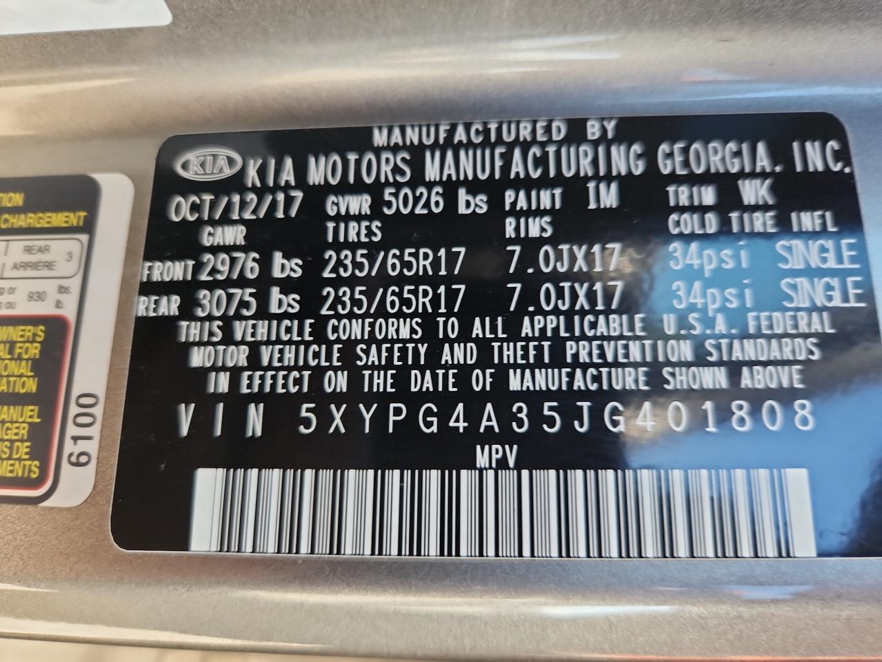 2018 Kia Sorento Lx VIN: 5XYPG4A35JG401808 Lot: 81208515