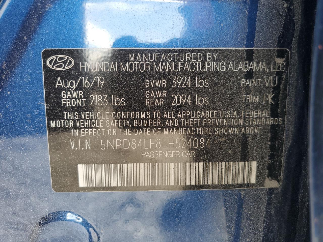 2020 Hyundai Elantra Sel VIN: 5NPD84LF8LH524084 Lot: 80598735