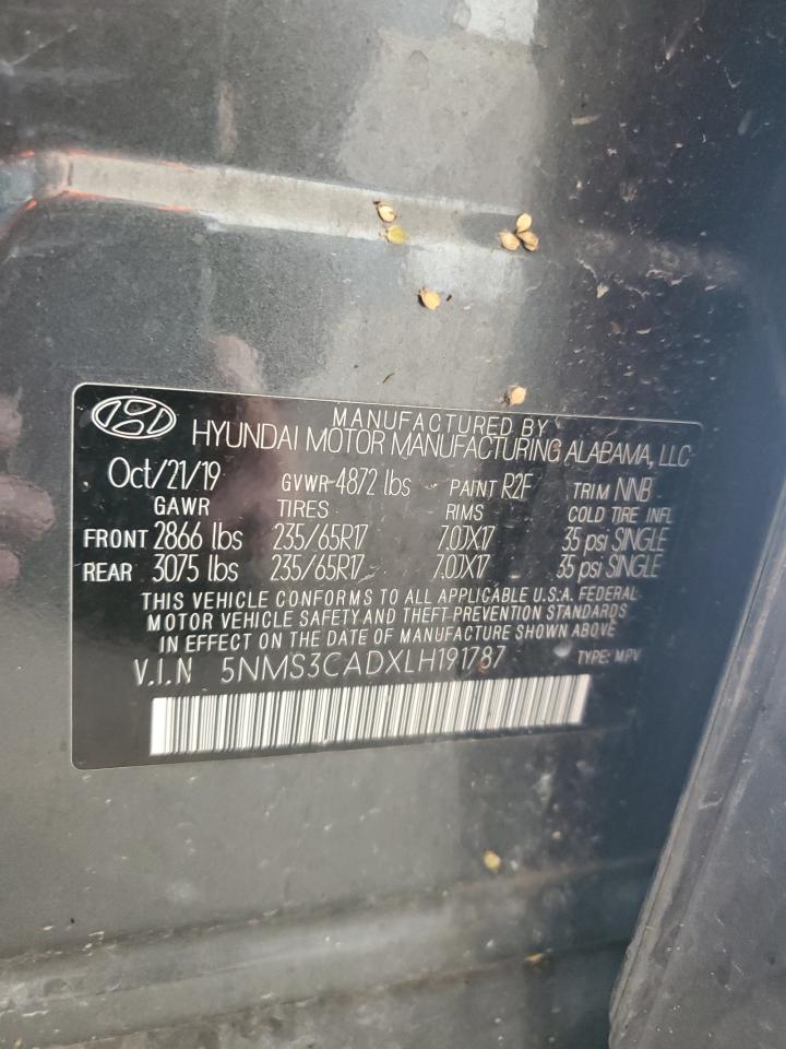 2020 Hyundai Santa Fe Sel VIN: 5NMS3CADXLH191787 Lot: 80611745