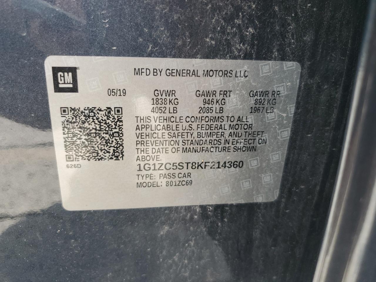 2019 Chevrolet Malibu Ls VIN: 1G1ZC5ST8KF214360 Lot: 81748405