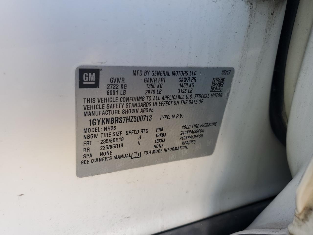 2017 Cadillac Xt5 Luxury VIN: 1GYKNBRS7HZ300713 Lot: 71188525