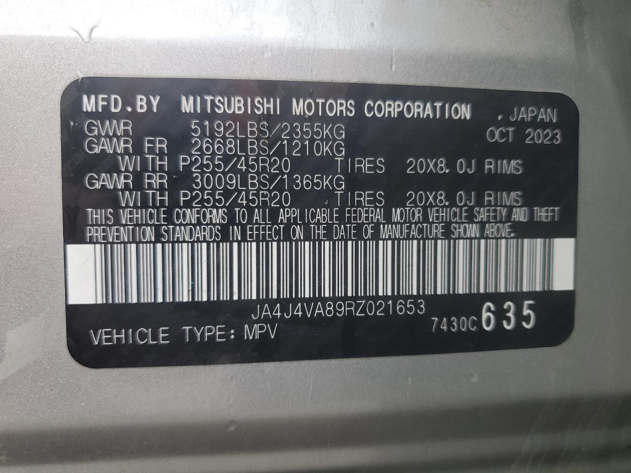 2024 Mitsubishi Outlander Se VIN: JA4J4VA89RZ021653 Lot: 80990125