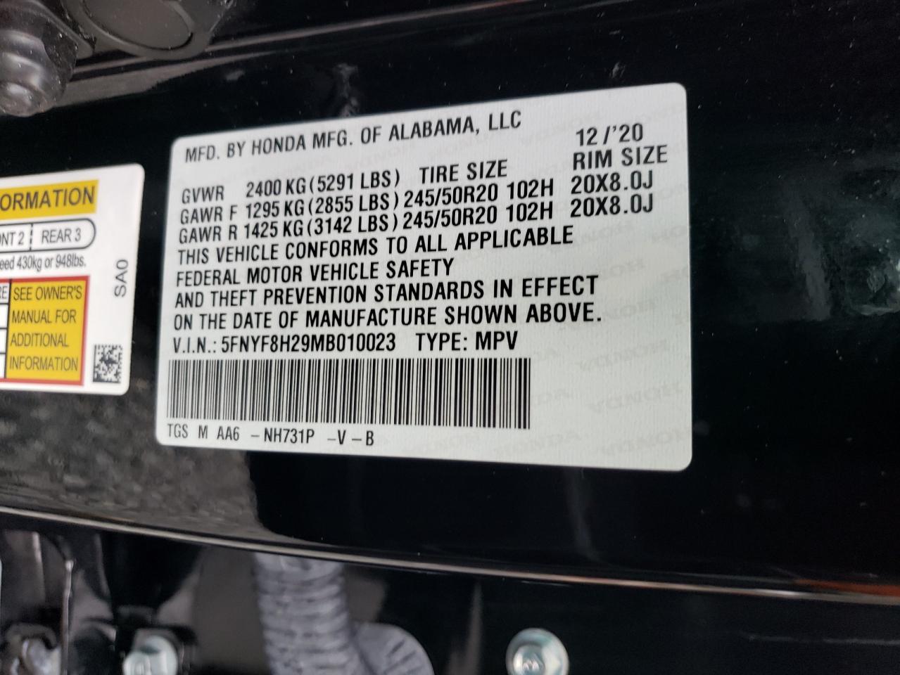 2021 Honda Passport Sport VIN: 5FNYF8H29MB010023 Lot: 84453935