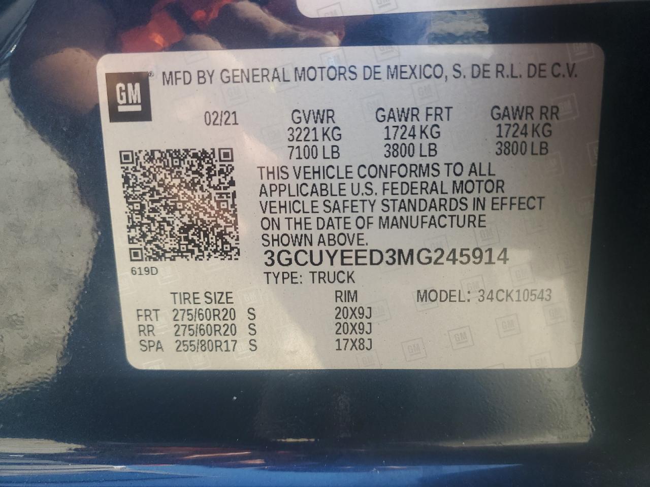 2021 Chevrolet Silverado K1500 Rst VIN: 3GCUYEED3MG245914 Lot: 83876535