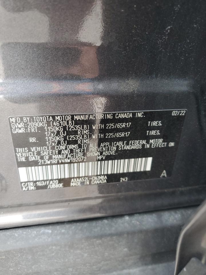 2022 Toyota Rav4 Xle VIN: 2T3W1RFV4NW192072 Lot: 80070425