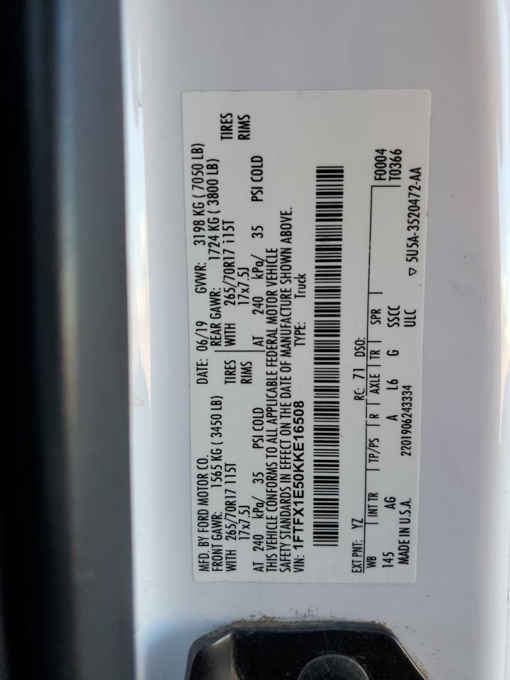 2019 Ford F150 Super Cab VIN: 1FTFX1E50KKE16508 Lot: 83863085