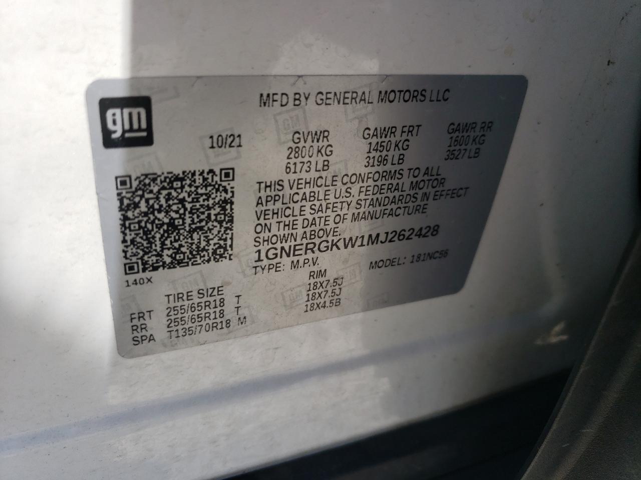 2021 Chevrolet Traverse Lt VIN: 1GNERGKW1MJ262428 Lot: 80853645