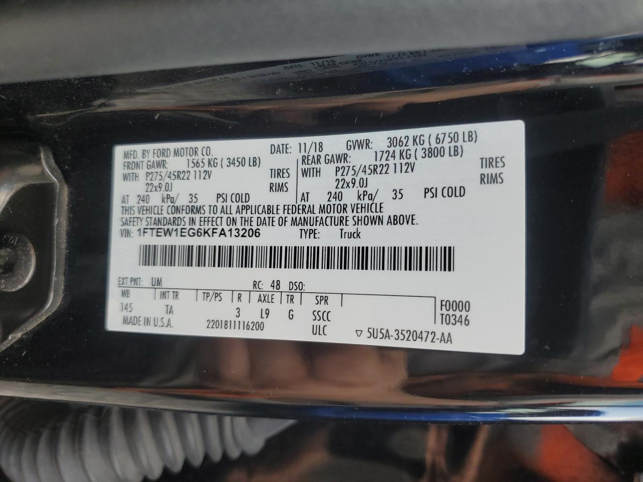 2019 Ford F150 Supercrew VIN: 1FTEW1EG6KFA13206 Lot: 83975455