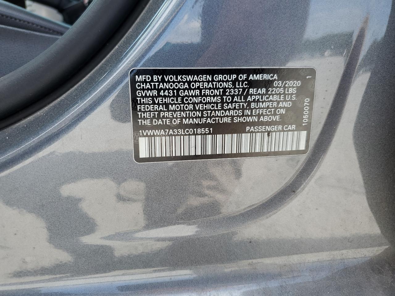 2020 Volkswagen Passat Se VIN: 1VWWA7A33LC018551 Lot: 71430725